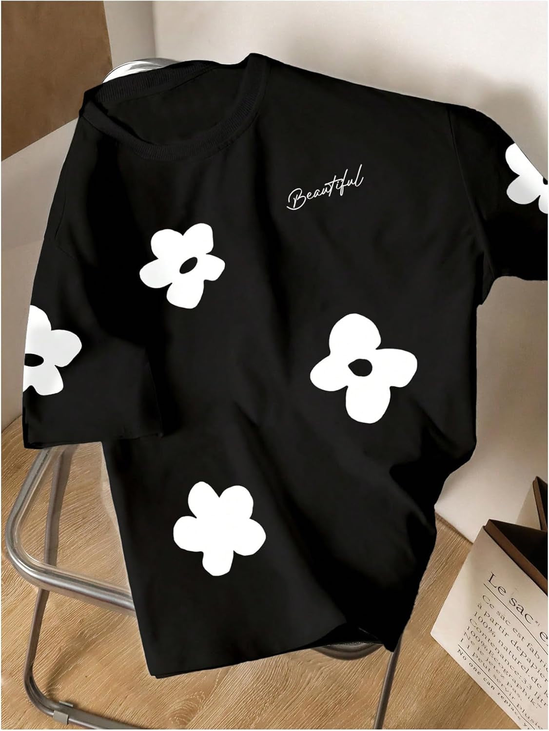 Men'S Floral Casual T Shirts Short Sleeve Crew Neck Baggy Letter Graphic Tees