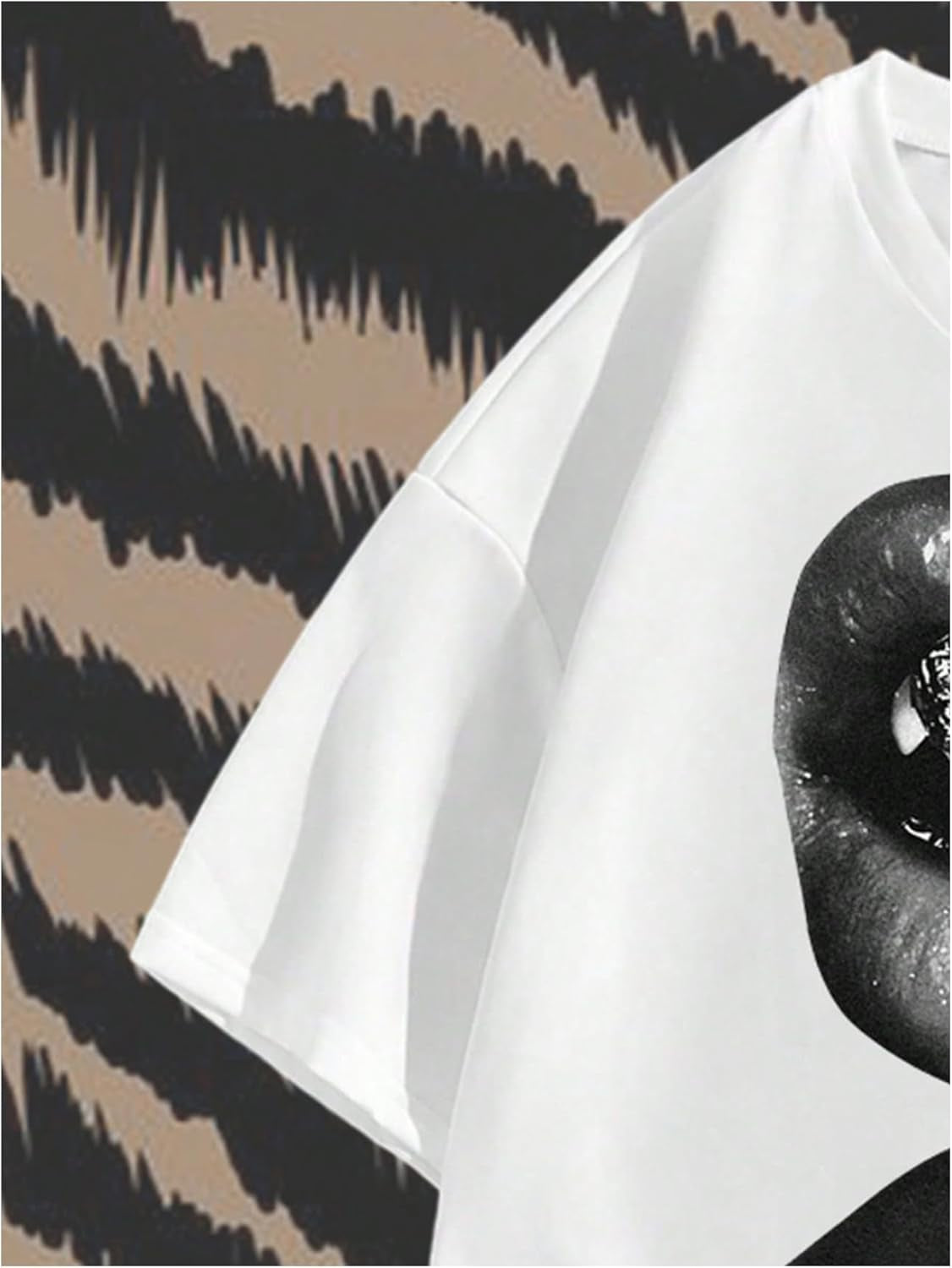 Men'S Lip Pattern Graphic Tees Loose Short Sleeve Crewneck T Shirts Streetwear Top