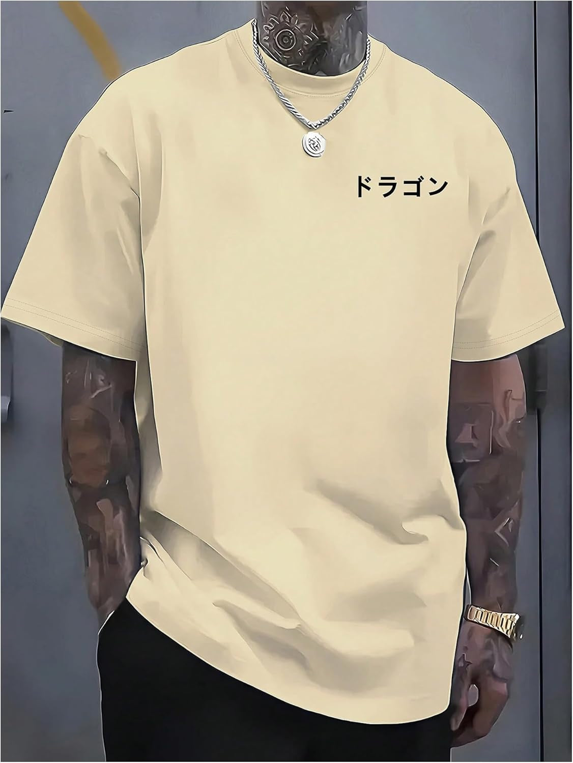 Men'S Japanese Letter Graphic Tee Top Oversized Short Sleeve Casual Aesthetic Print T-Shirt