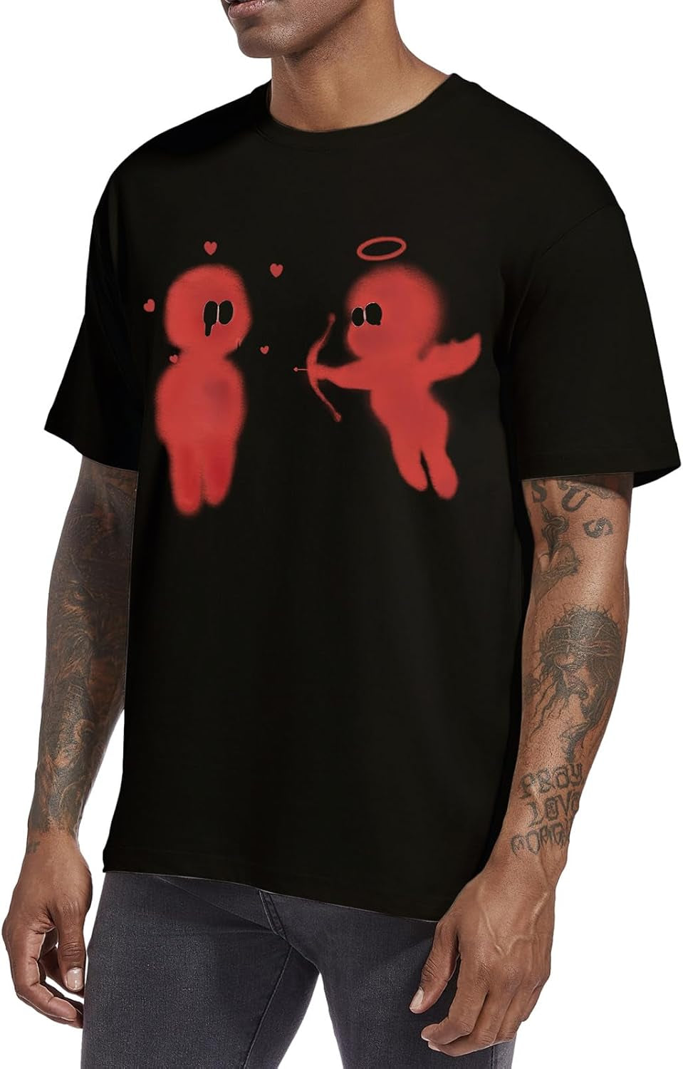 Mens Oversized Vintage Graphic T Shirt Cupid’S Love Arrow Baggy Shirts Streetwear Tshirt Retro Casual Tee Tops