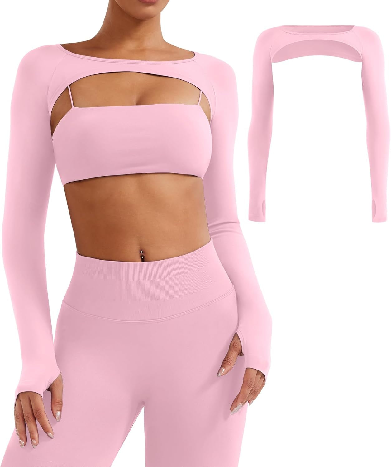 Seamless Long Sleeve Shrug for Women Gym Crop Top Workout Cropped Sports Bolero