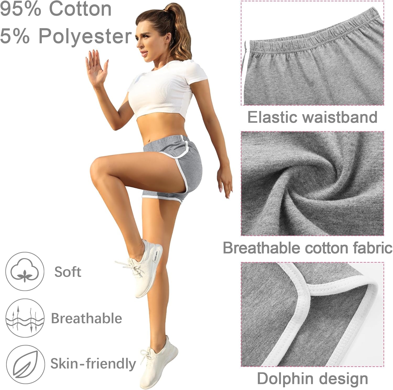 Women'S Cotton Gym Yoga Summer Running Active Dance Elastic Shorts, Pack of 2