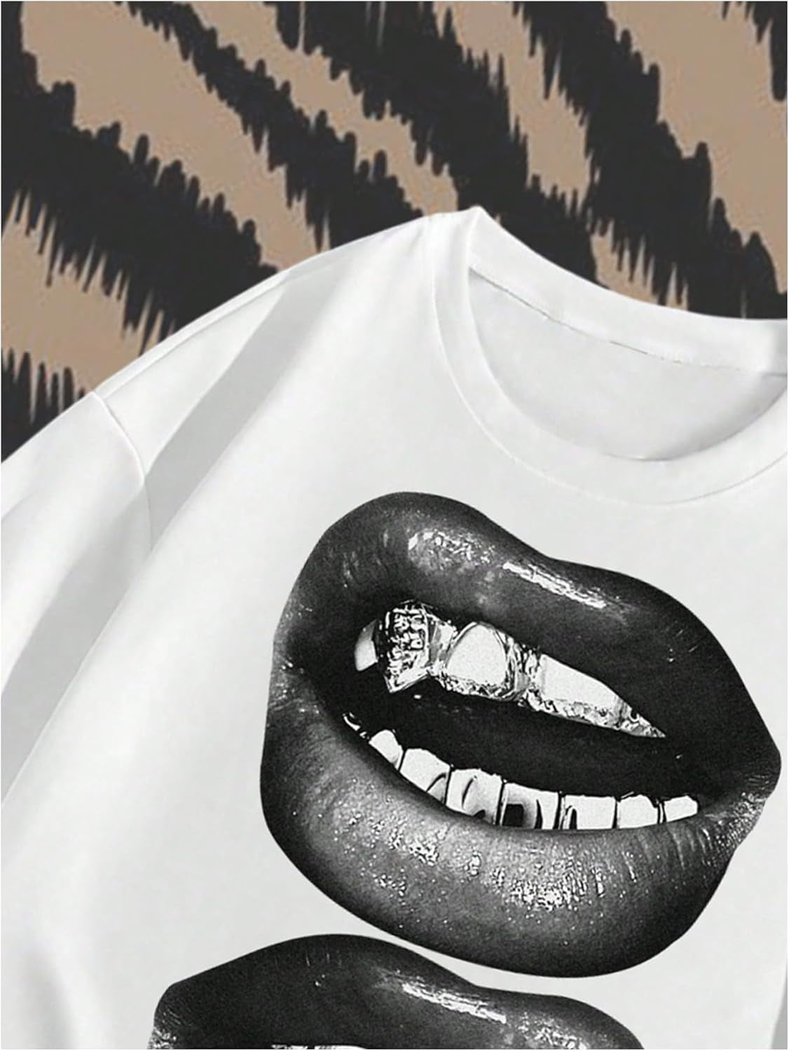 Men'S Lip Pattern Graphic Tees Loose Short Sleeve Crewneck T Shirts Streetwear Top