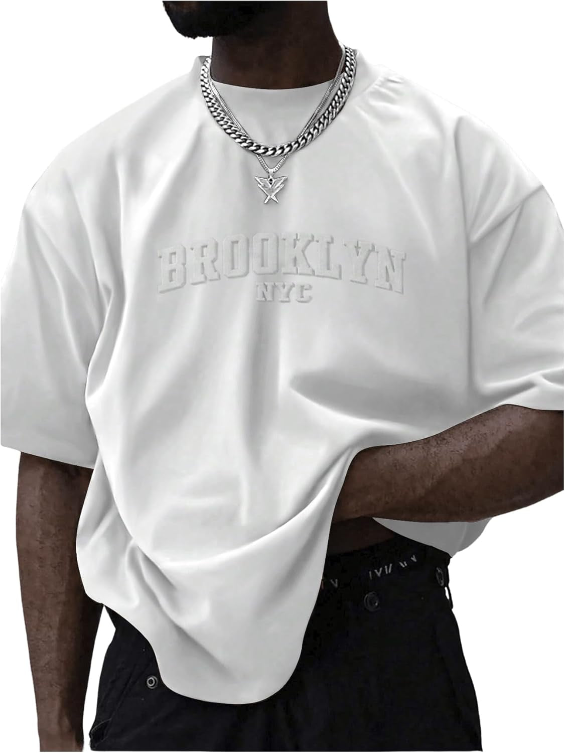Men'S Oversized T Shirt Letter Graphic Short Sleeve Drop Shoulder Crewneck Tee Tops