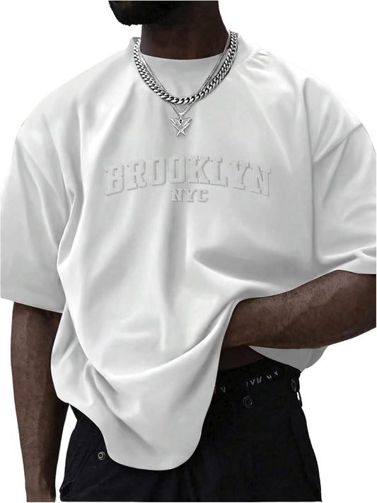 Men'S Oversized T Shirt Letter Graphic Short Sleeve Drop Shoulder Crewneck Tee Tops