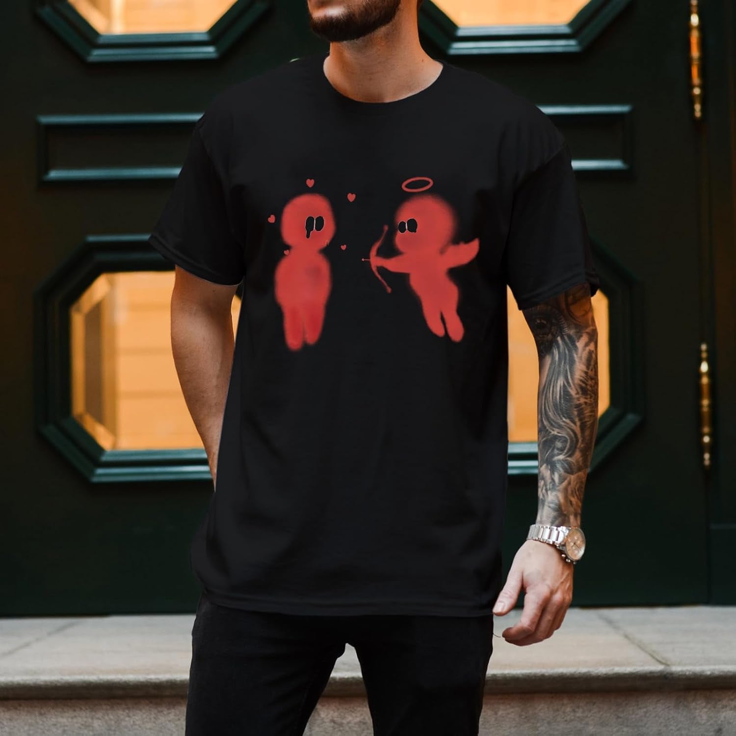 Mens Oversized Vintage Graphic T Shirt Cupid’S Love Arrow Baggy Shirts Streetwear Tshirt Retro Casual Tee Tops