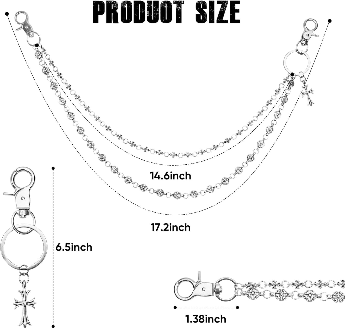 Wallet Chain - Wallet Chains for Men, Pants Chains Double Cross Pocket Chains Punk Trousers Jeans Chains for Biker Heavy Skull Chain Belt Goth Accessories