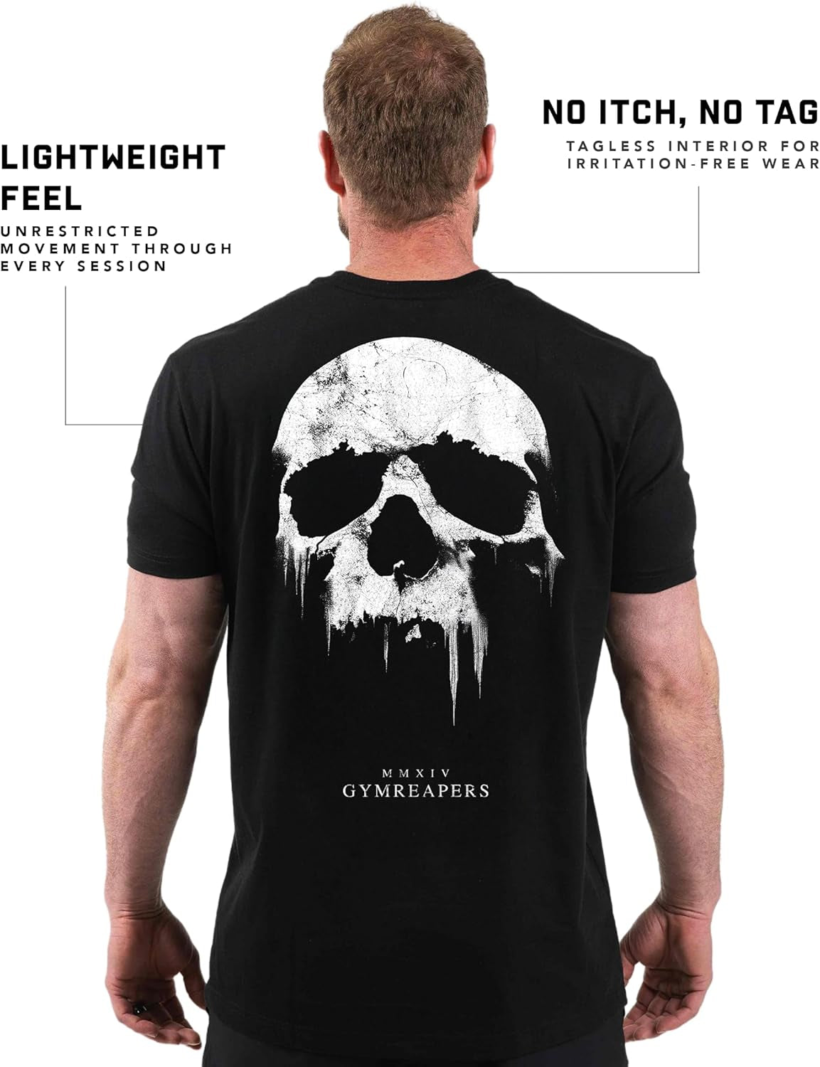 Skull Moisture Wicking T-Shirts for Men - Short Sleeve Workout Gym Shirts - Running Athletic Tees & Dry Fit Tshirt
