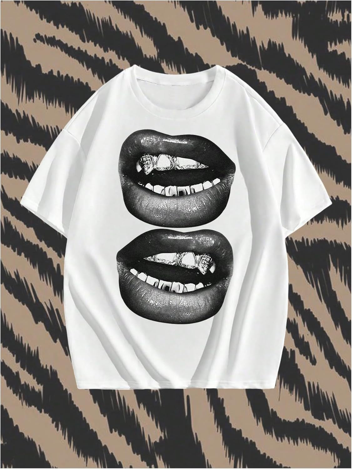 Men'S Lip Pattern Graphic Tees Loose Short Sleeve Crewneck T Shirts Streetwear Top
