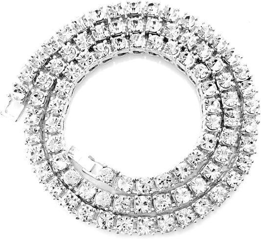 Gold Silver Iced Out Diamond Tennis Chain Necklace for Men Women, Rhinestone Tennis Necklaces for Women and Teens, Tennis and Cuban Link Chains 18-30 Inches