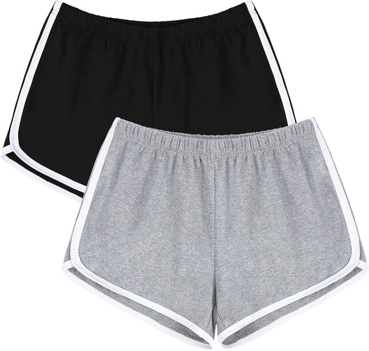 Women'S Cotton Gym Yoga Summer Running Active Dance Elastic Shorts, Pack of 2