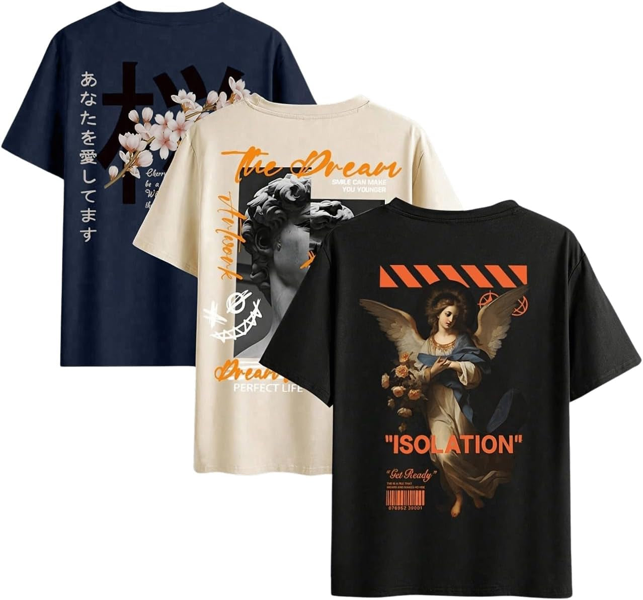 Men'S 3 Pack Y2K Graphic Tees Short Sleeve Crew Neck Summer T-Shirts Top