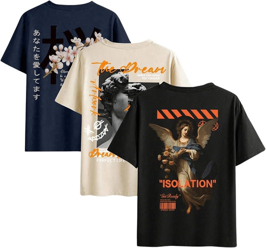 Men'S 3 Pack Y2K Graphic Tees Short Sleeve Crew Neck Summer T-Shirts Top