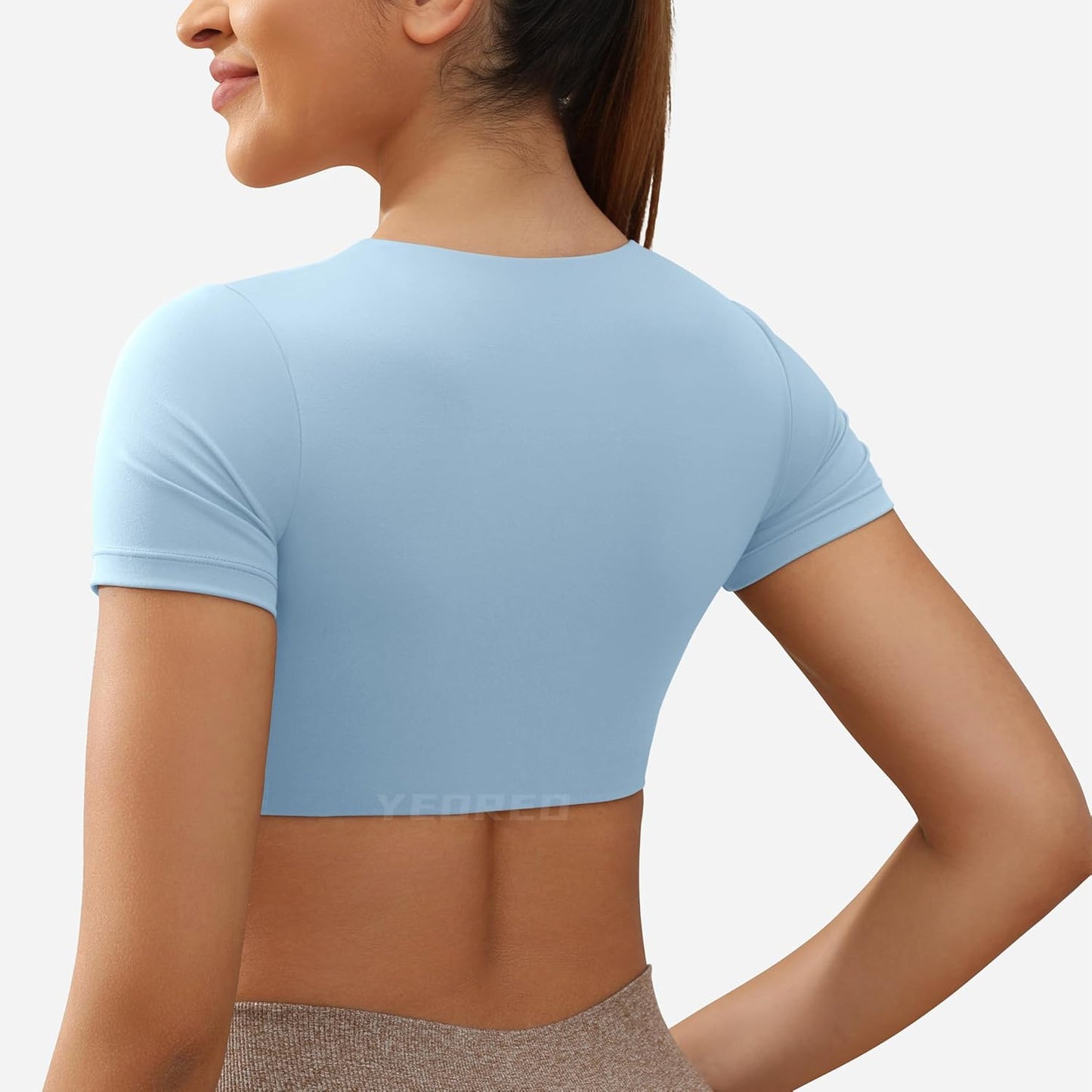 Kyla Workout Crop Tops for Women Short Sleeve Twist Front Crop Tank Top Padded Sports Bra Casual Shirts