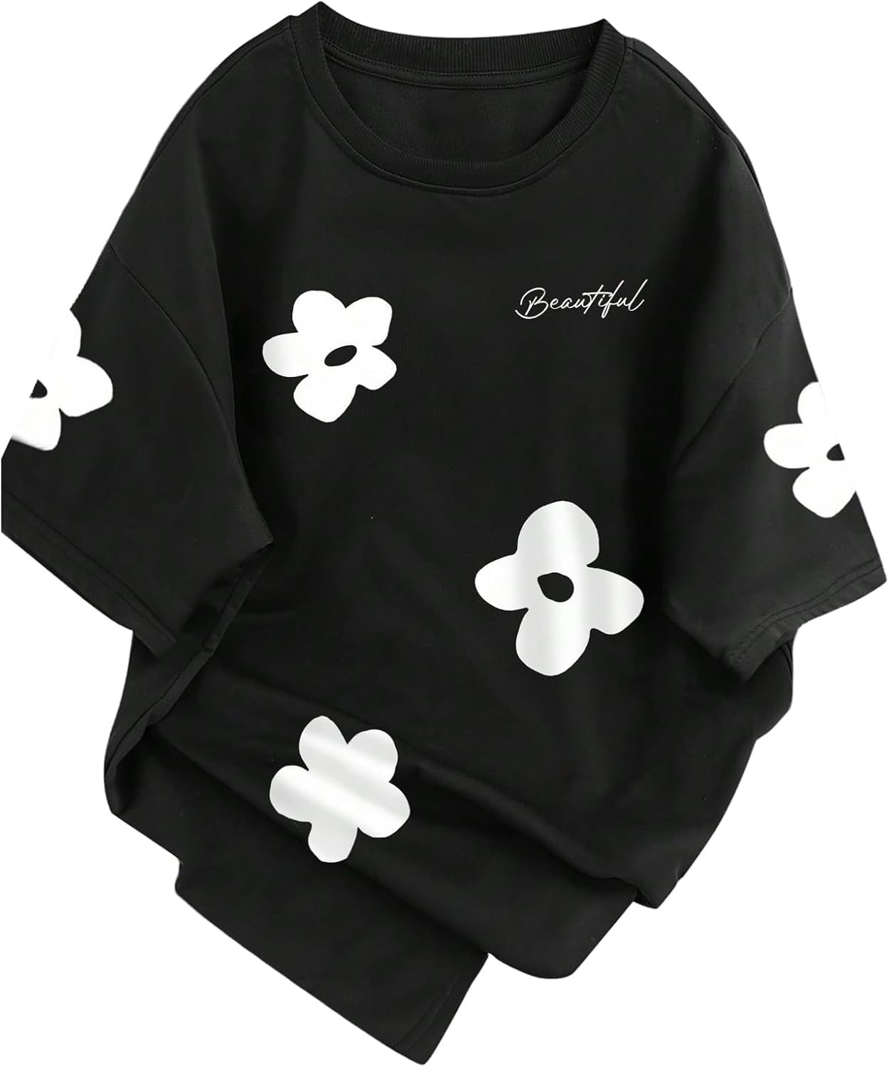 Men'S Floral Casual T Shirts Short Sleeve Crew Neck Baggy Letter Graphic Tees