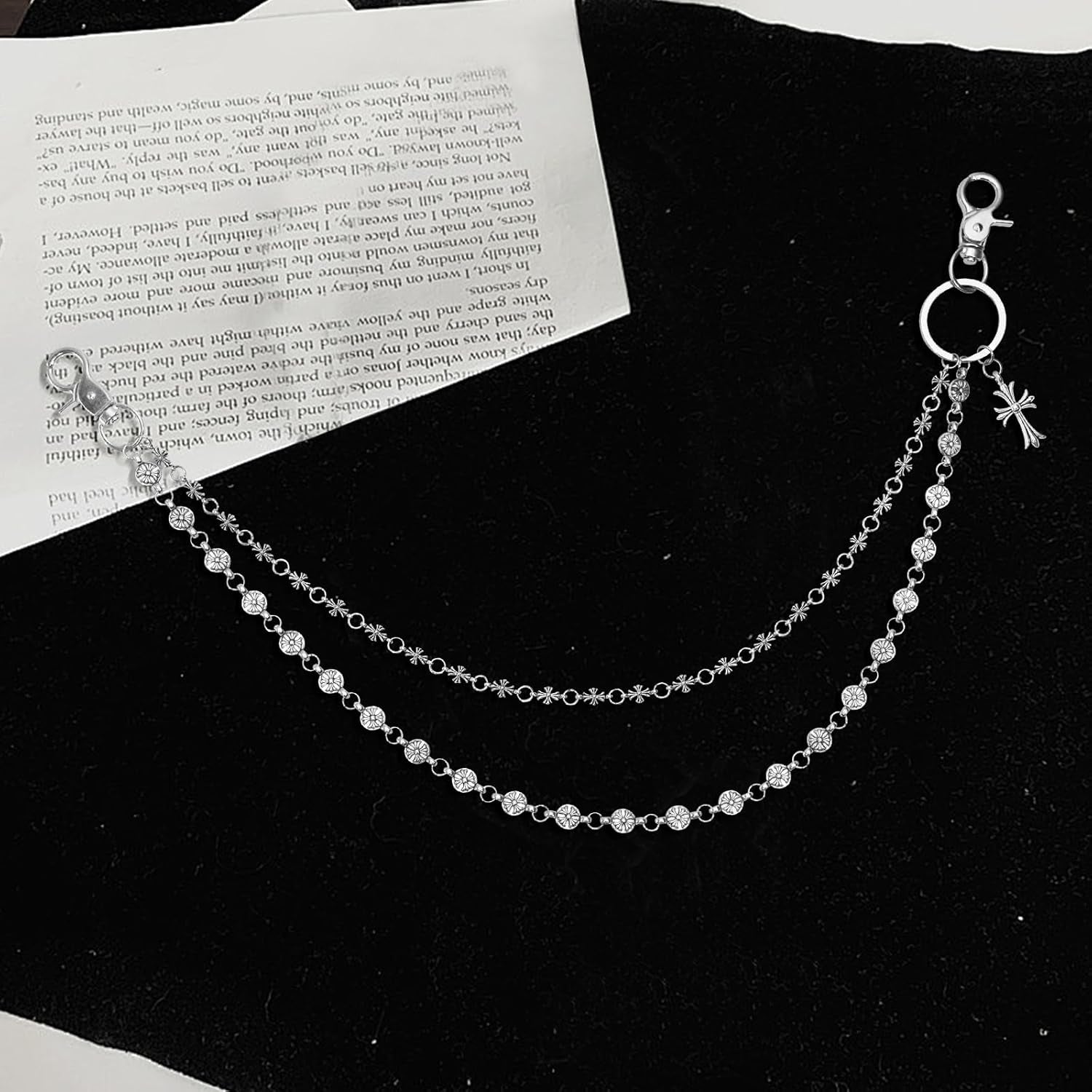 Wallet Chain - Wallet Chains for Men, Pants Chains Double Cross Pocket Chains Punk Trousers Jeans Chains for Biker Heavy Skull Chain Belt Goth Accessories