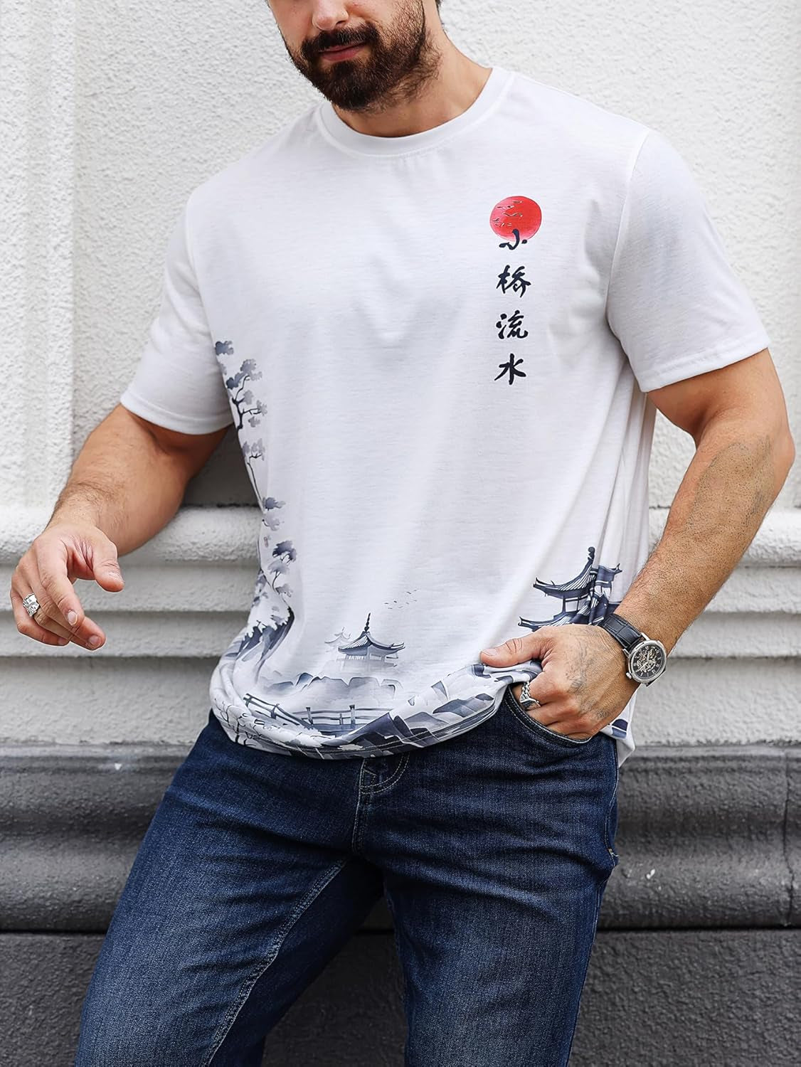 Men'S Graphic Short Sleeve Tee Crew Neck Letter Print T Shirts Summer Tops