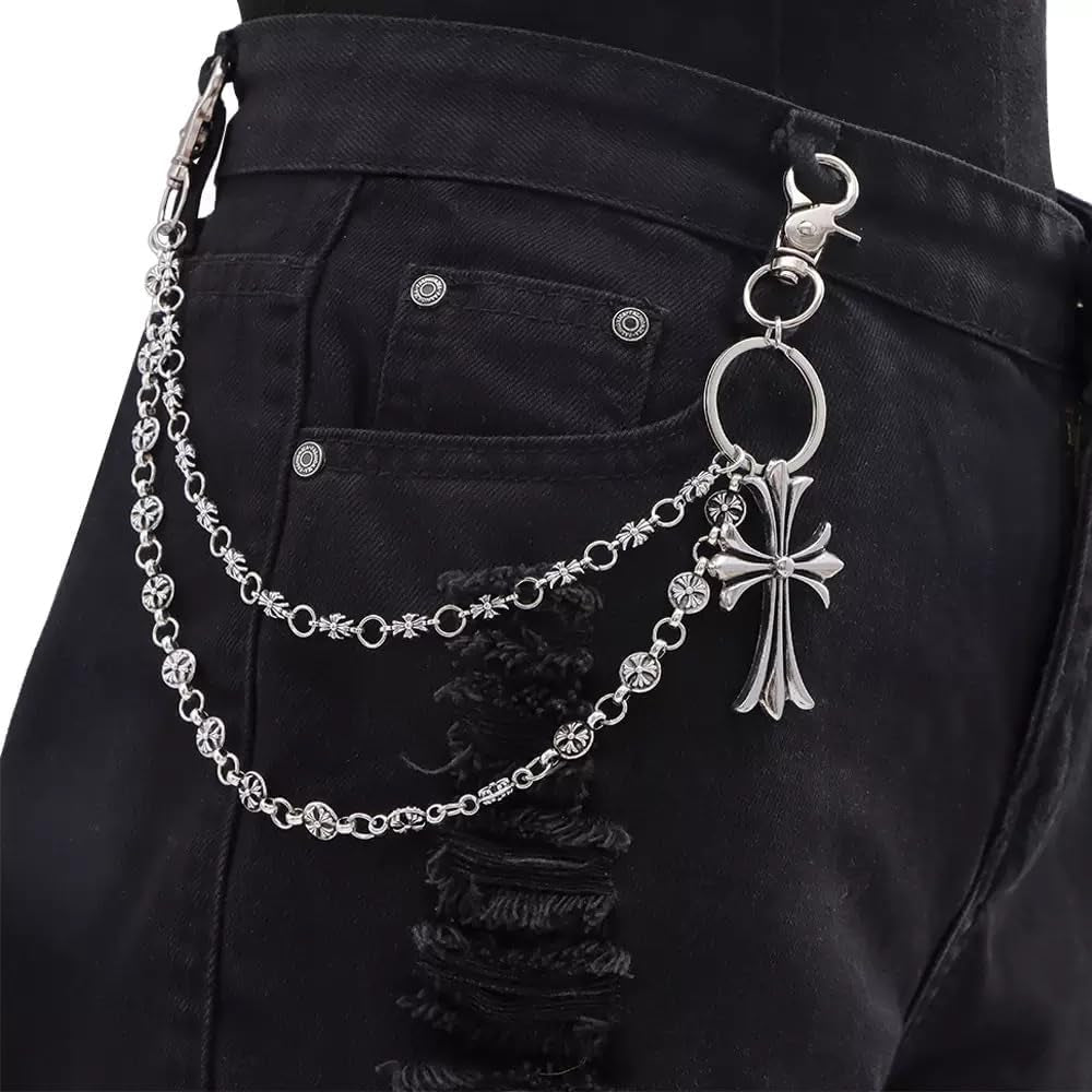 Pants Chain，Wallet Chain，Cross Keychain, Hip Hop Punk Jeans Chain Goth Accessories for Men Women Clothing Accessories