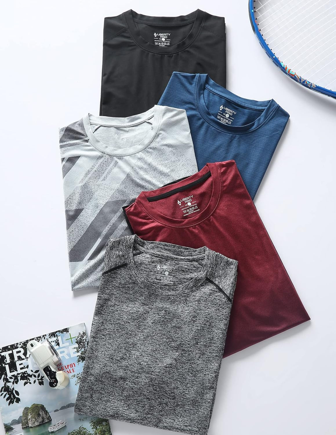 5 Pack Men’S Active Quick Dry Crew Neck T Shirts | Athletic Running Gym Workout Short Sleeve Tee Tops Bulk