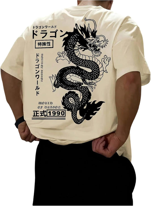 Men'S Japanese Letter Graphic Tee Top Oversized Short Sleeve Casual Aesthetic Print T-Shirt