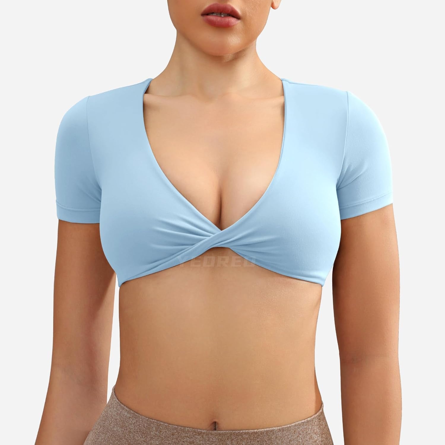 Kyla Workout Crop Tops for Women Short Sleeve Twist Front Crop Tank Top Padded Sports Bra Casual Shirts