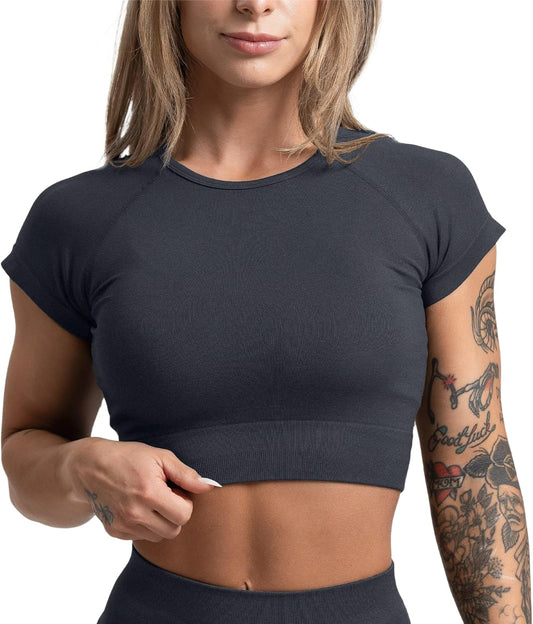 Women'S Cropped Workout Tee – Short Sleeve Athletic Crop Top for Gym, Yoga, Running & Fitness Training