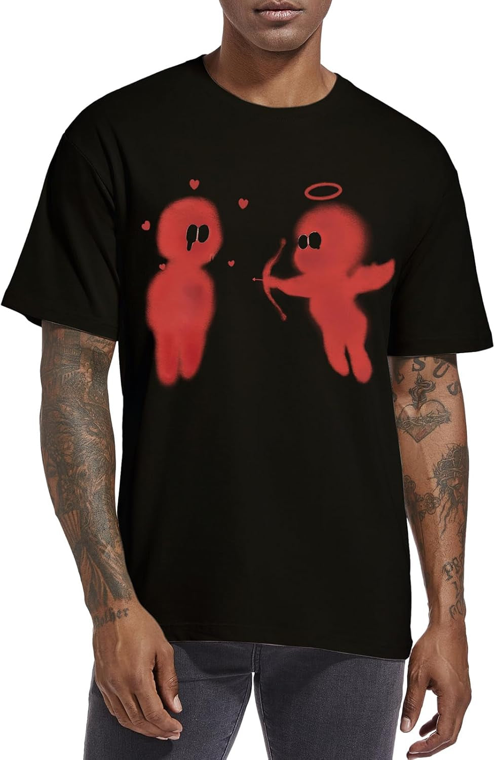 Mens Oversized Vintage Graphic T Shirt Cupid’S Love Arrow Baggy Shirts Streetwear Tshirt Retro Casual Tee Tops