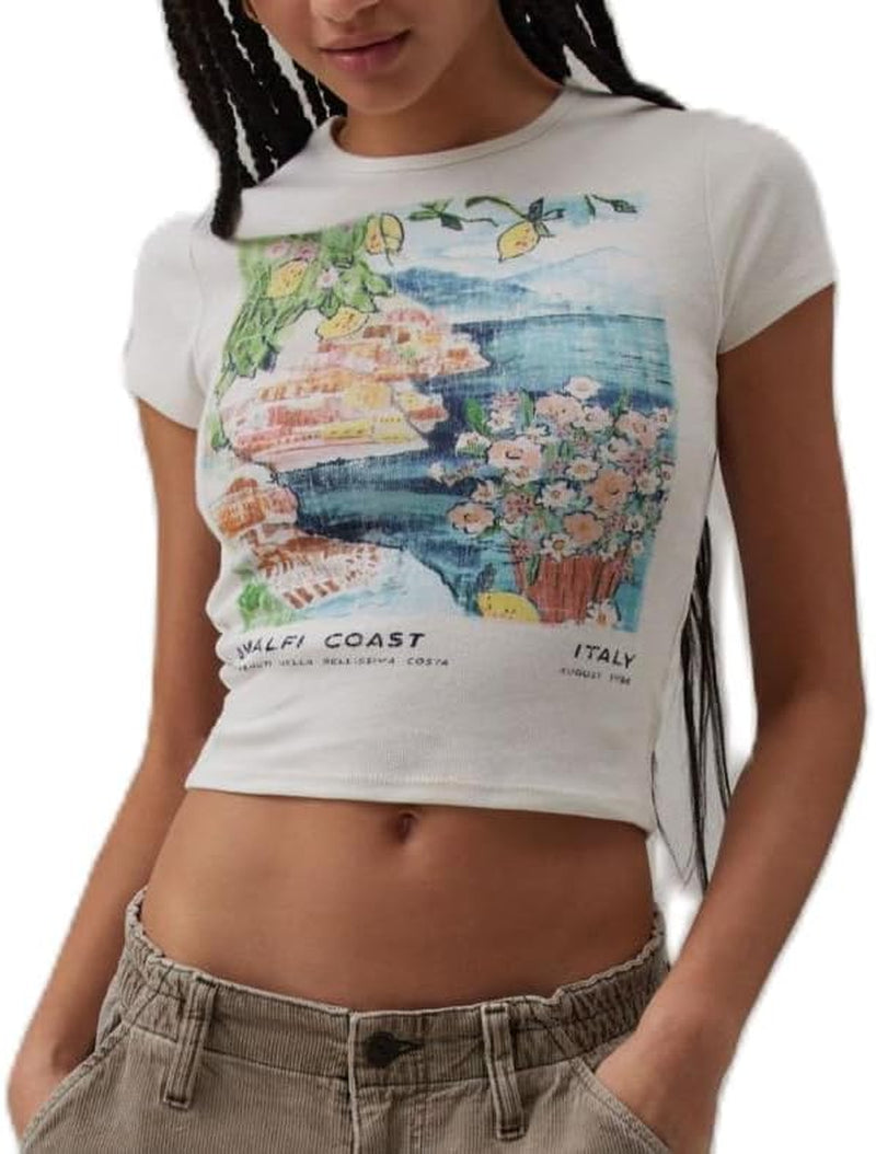 Y2K Baby Tees Short Sleeve Crop Tops Women Teen Girl Fruit Graphic Print Cropped T Shirts Aesthetic Vintage Clothes