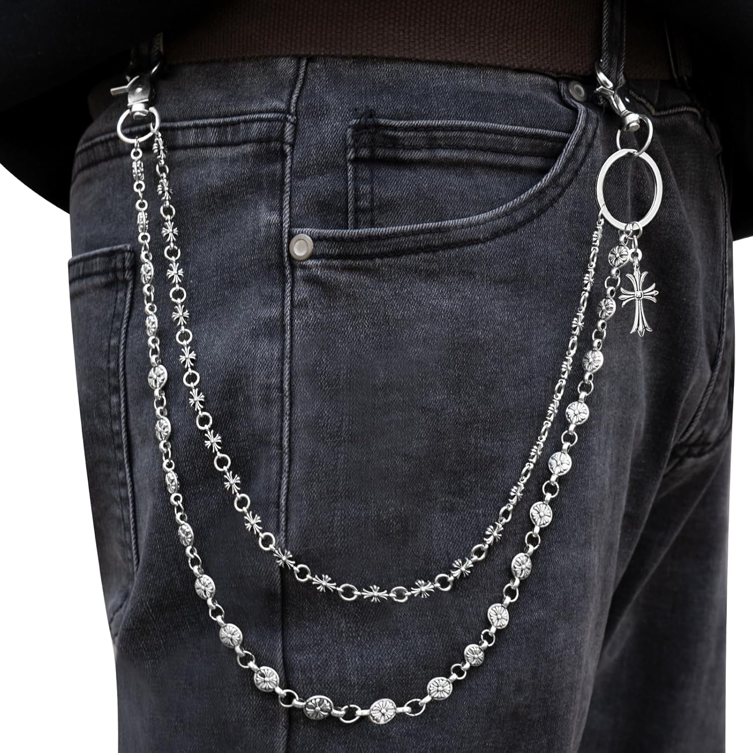 Wallet Chain - Wallet Chains for Men, Pants Chains Double Cross Pocket Chains Punk Trousers Jeans Chains for Biker Heavy Skull Chain Belt Goth Accessories