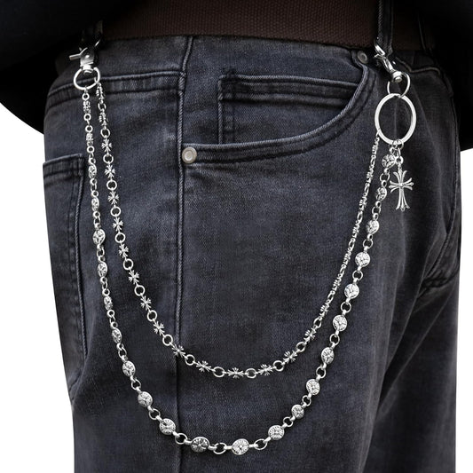 Wallet Chain - Wallet Chains for Men, Pants Chains Double Cross Pocket Chains Punk Trousers Jeans Chains for Biker Heavy Skull Chain Belt Goth Accessories