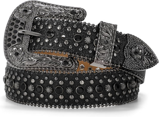 Rhinestone Belt Goth Bling Belts for Women and Men Western Cowboy Cowgirl Belts for Jeans, Halloween Belt