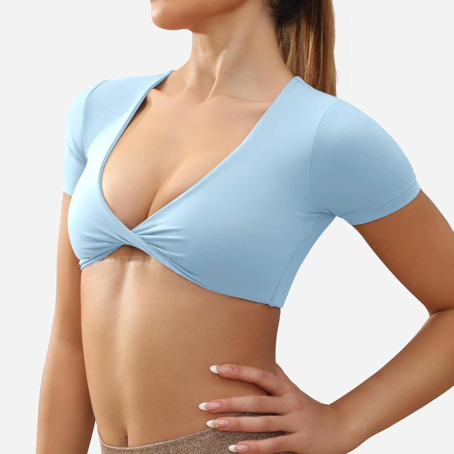 Kyla Workout Crop Tops for Women Short Sleeve Twist Front Crop Tank Top Padded Sports Bra Casual Shirts